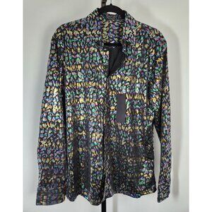 Wulful Shirt Mens Medium Black Multi Long Sleeve Metallic Disco Party